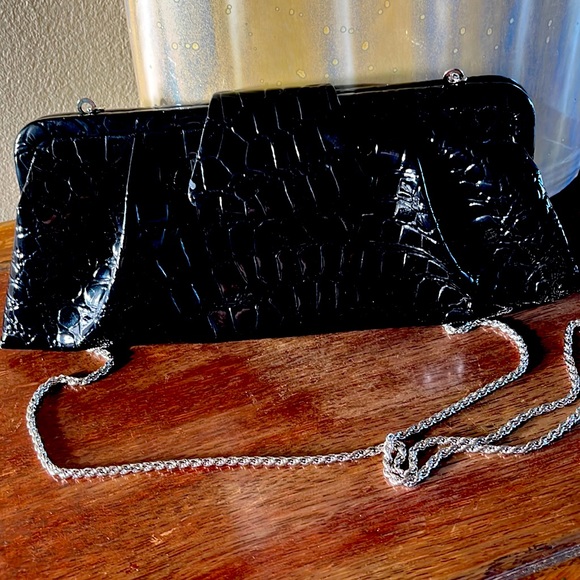 La Regale Handbags - LA REGALE black croc clutch